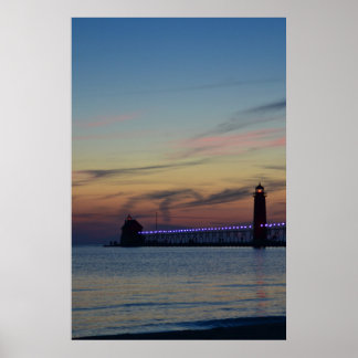 Grand Haven Lighthouse und Pier bei Nacht Poster