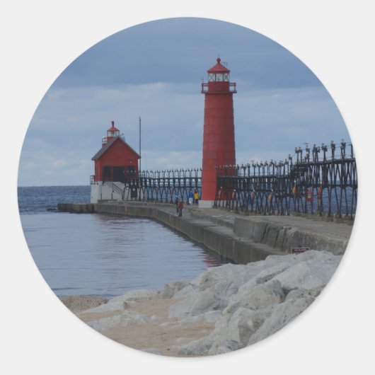 Grand Haven Lighthouses Runder Aufkleber (Vorderseite)