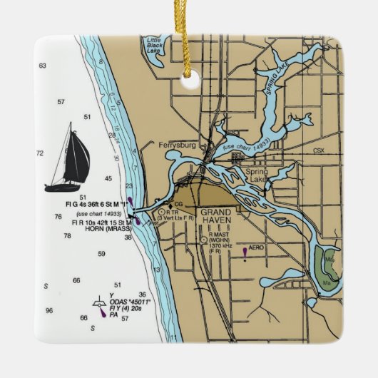 Grand Haven MI Nautical Chart Keramikornament (Vorderseite)