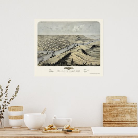 Grand Haven, MI Panoramic Karte - 1868 Poster (Küche)