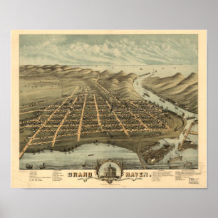 Grand Haven Michigan 1874 Antique Panoramabalkarte Poster
