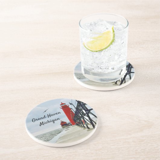 Grand Haven Michigan Lighthouse Getränkeuntersetzer (Seite)