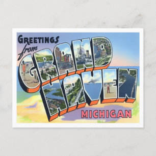 Grand Haven, Michigan Vintag Big Letters Postcard Postkarte