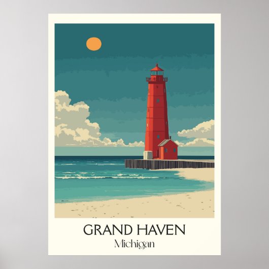 Grand Haven Michigan Vintages Leuchtturm Beach Art Poster (Vorne)