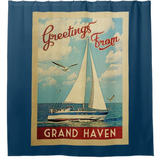 Grand Haven Sailboat Vintage Reise Michigan Duschvorhang (Vorderseite)
