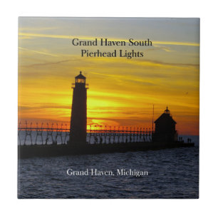 Grand Haven South Pierhead Lights Sonnenuntergang Fliese