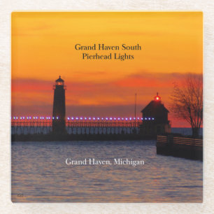 Grand Haven South Pierhead Lights Sonnenuntergang  Glasuntersetzer