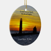 Grand Haven South Pierhead Lights Sonnenuntergang Keramik Ornament (Rechts)