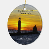 Grand Haven South Pierhead Lights Sonnenuntergang Keramik Ornament (Links)
