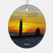 Grand Haven South Pierhead Lights Sonnenuntergang Keramik Ornament (Links)