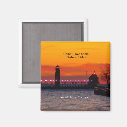 Grand Haven South Pierhead Lights Sonnenuntergangs Magnet (Vorderseite/Rückseite)