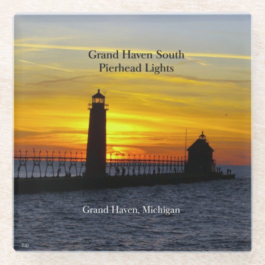 Grand Haven South Pierhead Lights SonnenuntergangW Glasuntersetzer (Vorderseite)