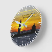 Grand Haven South Pierhead Lights sunset clock 2 Runde Wanduhr (Winkel)