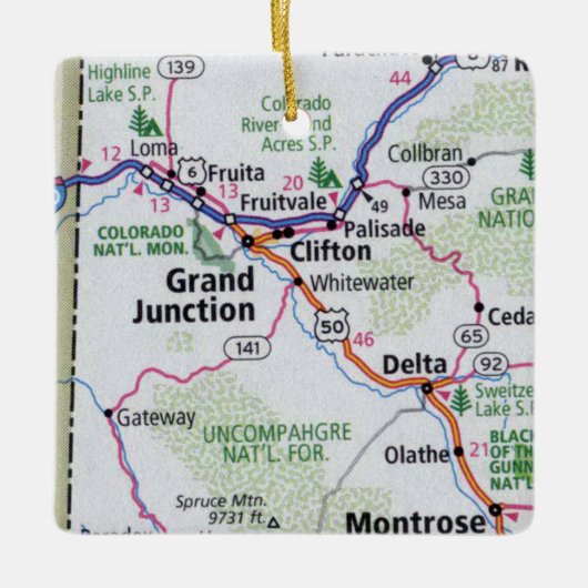 Grand Junction CO Map Keramikornament (Vorderseite)