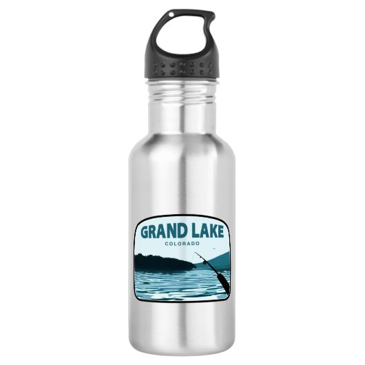 Grand Lake Colorado Angelrute Edelstahlflasche (Vorderseite)