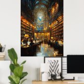 Grand Library Interior in Impressionist Style Poster (Heimbüro)