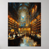 Grand Library Interior in Impressionist Style Poster (Vorne)