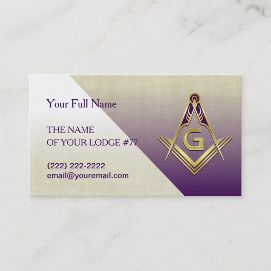 Grand Lodge Lila & Gold Masonic Business Cards Visitenkarte (Vorderseite)