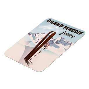 Grand Massif Frankreich Skiplakat Kunst. Magnet