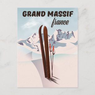 Grand Massif Frankreich Skiposter Kunst. Postkarte