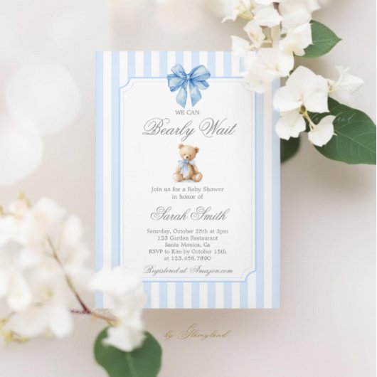 Grand millennial Teddy Bear Baby Shower Boy Einladung