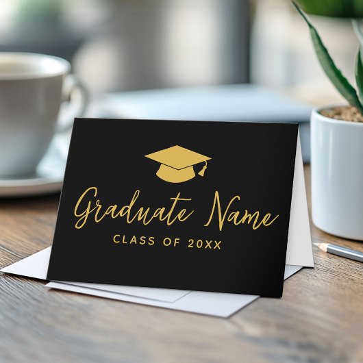 Grand Name Script mit Cap - Black Gold Abschluss Karte