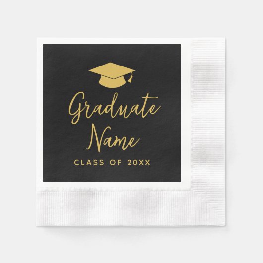Grand Name Script mit Cap - Black Gold Abschluss Serviette (Vorderseite)