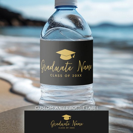 Grand Name Script mit Cap - Black Gold Abschluss Wasserflaschenetikett