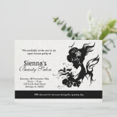 Grand Opening Beauty Salon (schwarz) Einladung (Stehend Vorderseite)