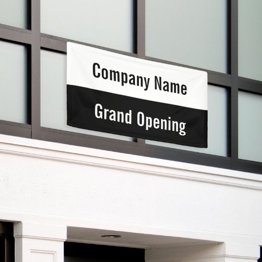Grand Opening Black and White Business Name Banner (Äußeres Gebäude)