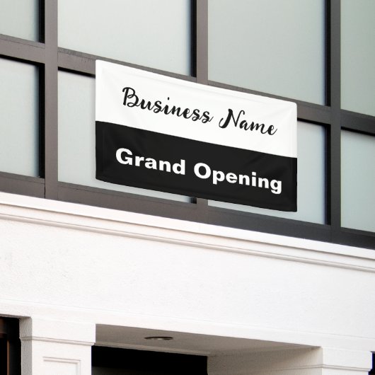 Grand Opening Black and White Business Name Banner (Äußeres Gebäude)