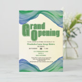 Grand Opening Blue Green Border Watercolor Waves Einladung (Stehend Vorderseite)