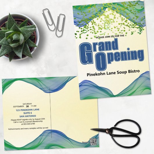Grand Opening Blue Green Border Watercolor Waves Postkarte
