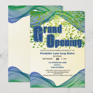 Grand Opening Blue Green Border Waves Einladung
