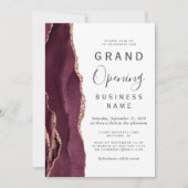 Grand Opening Burgundy Rose Gold Agate Einladung (Vorderseite)