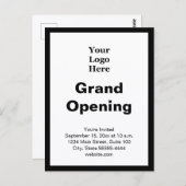 Grand Opening Business Logo Black White Invitation Postkarte (Vorne/Hinten)