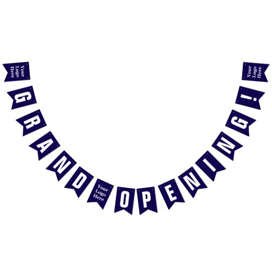 Grand Opening Dark Blue and White Your Logo Here Wimpelkette (Alle)