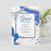 Grand Opening Event Blue Ribbon Einladung Custom (Stehend Vorderseite)