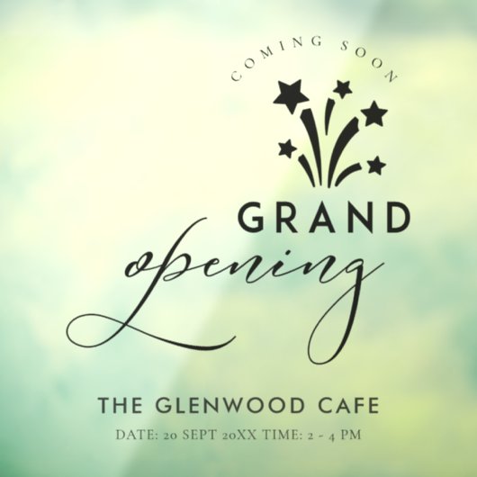 Grand Opening Firework Star Black Coming bald Fensteraufkleber (Blatt 3)