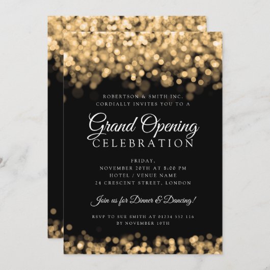 Grand Opening Gold Glimmerlicht  Einladung (Vorne/Hinten)