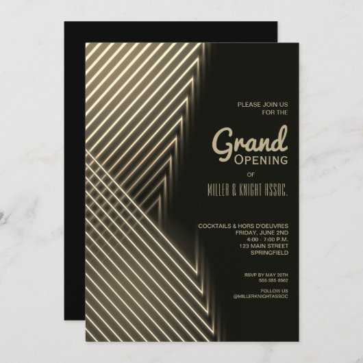 Grand Opening Gold Neon Lights Einladungen (Vorne/Hinten)