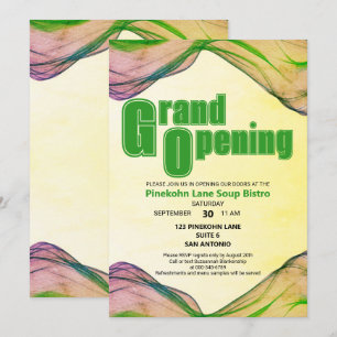 Grand Opening Green Yellow Watercolor Border Wave Einladung
