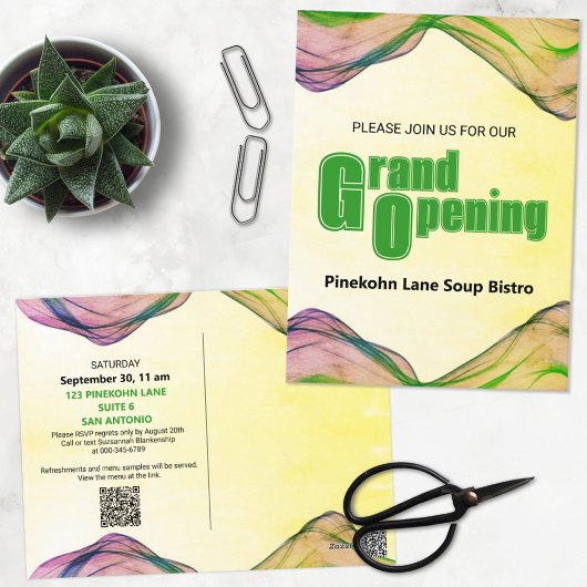 Grand Opening Green Yellow Watercolor Border Wave Postkarte