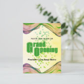 Grand Opening Green Yellow Watercolor Wave Stars Postkarte (Stehend Vorderseite)