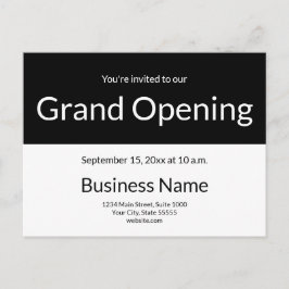 Grand Opening Invitation Business Black and White Postkarte