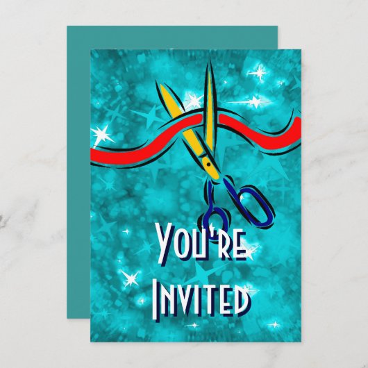 Grand Opening Launch - blaues Party Einladung (Vorne/Hinten)