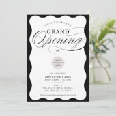 GRAND OPENING modern business event black wave Einladung (Stehend Vorderseite)