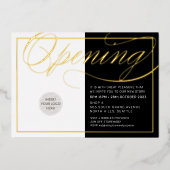 GRAND OPENING modernes Logo schlichtes schwarzes G Folieneinladung (Vorderseite)