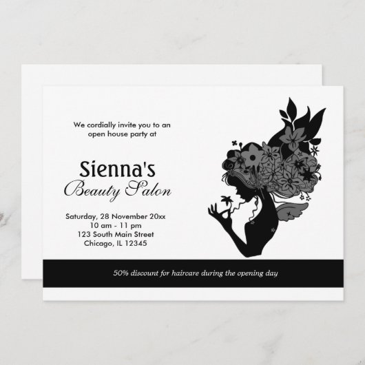Grand Opening Salon (schwarz) Einladung (Vorne/Hinten)