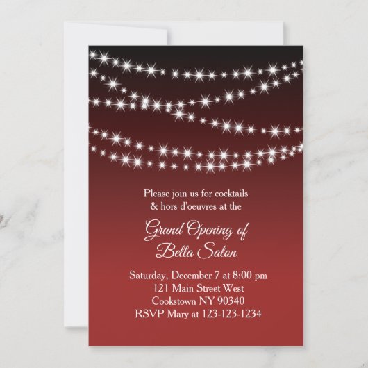 Grand Opening Twinkle Lights Dunkelrot Einladung (Vorderseite)